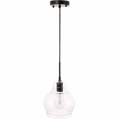 Pierce 1 light Black and Clear seeded glass pendant