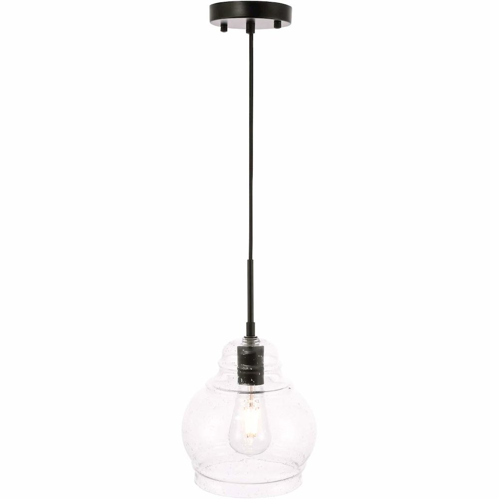 Pierce 1 light Black and Clear seeded glass pendant
