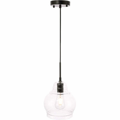 Pierce 1 light Black and Clear seeded glass pendant