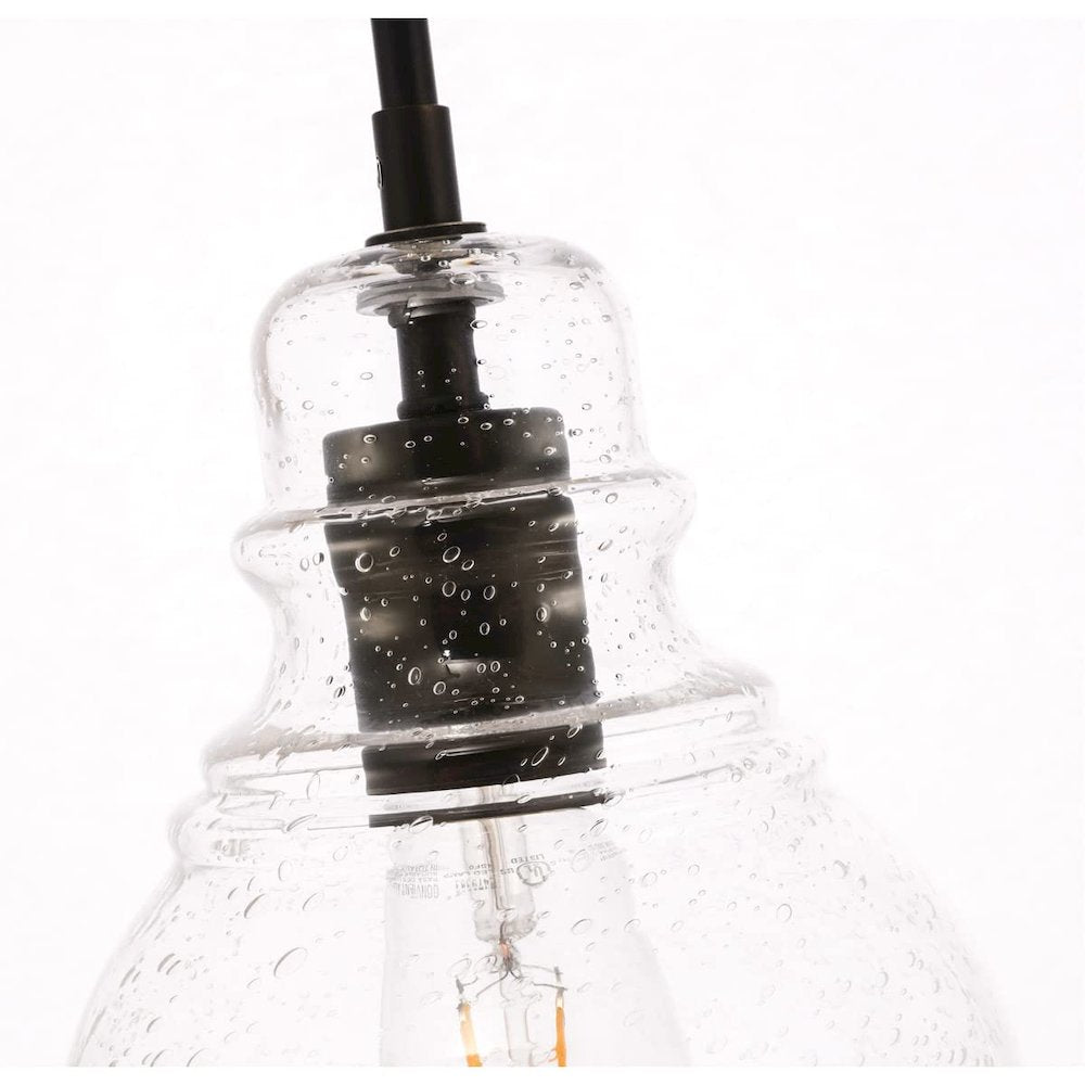 Pierce 1 light Black and Clear seeded glass pendant