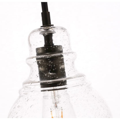 Pierce 1 light Black and Clear seeded glass pendant