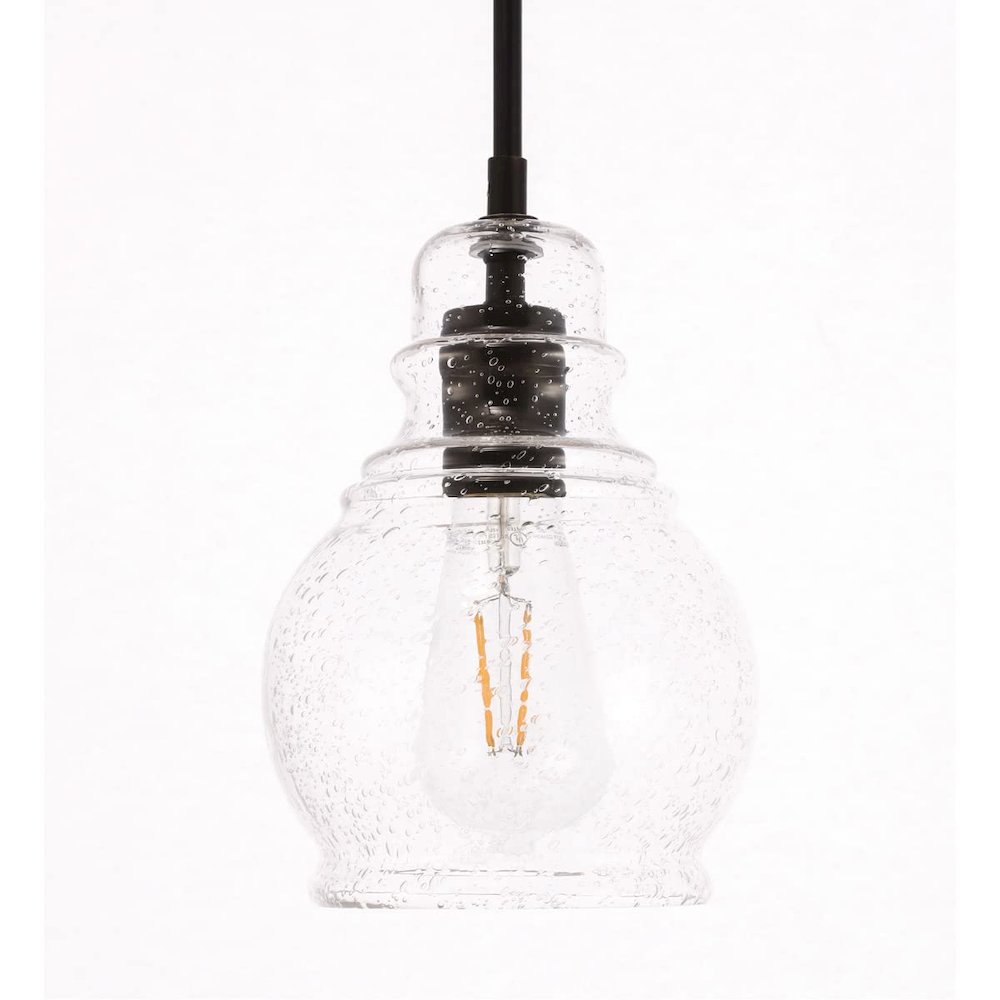 Pierce 1 light Black and Clear seeded glass pendant