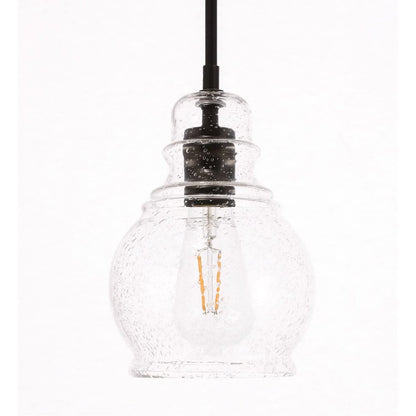 Pierce 1 light Black and Clear seeded glass pendant