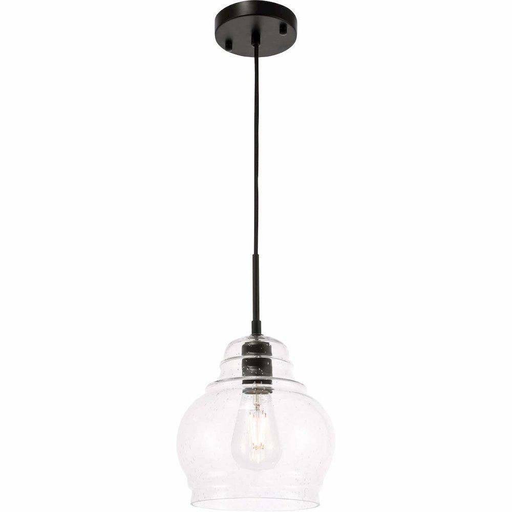 Pierce 1 light Black and Clear seeded glass pendant