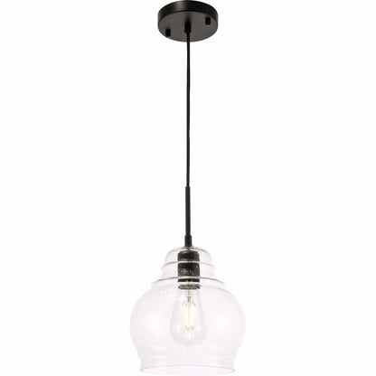 Pierce 1 light Black and Clear seeded glass pendant