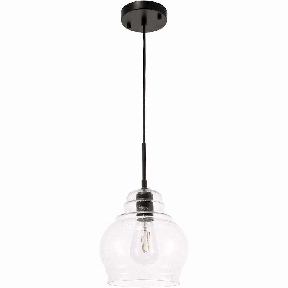Pierce 1 light Black and Clear seeded glass pendant