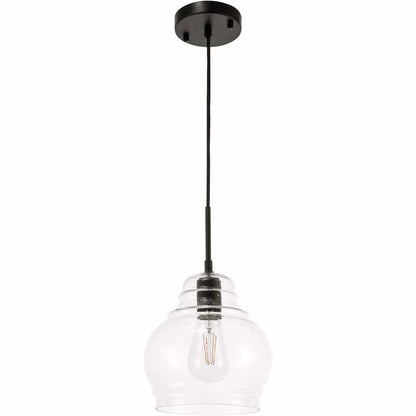 Pierce 1 light Black and Clear seeded glass pendant