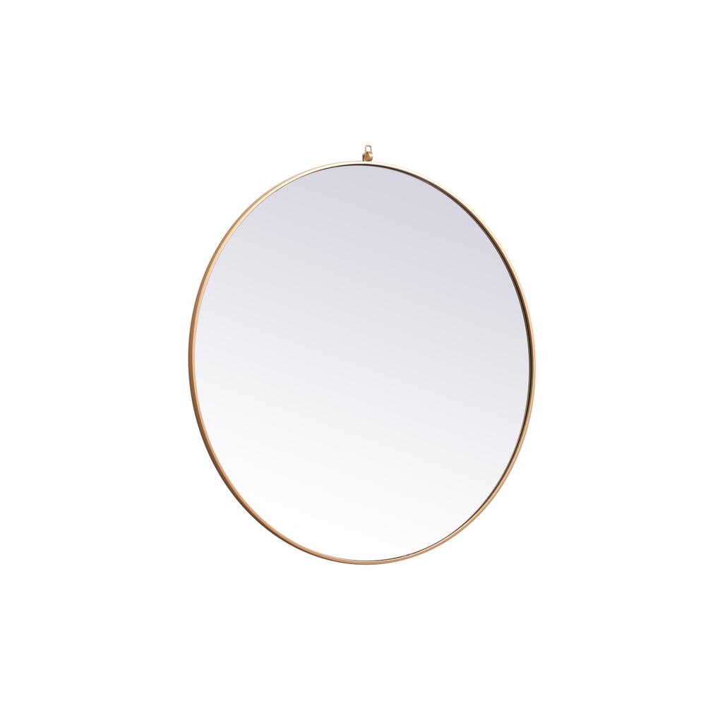 Metal frame round mirror with decorative hook 45 inch in Brass