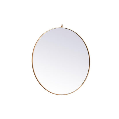 Metal frame round mirror with decorative hook 45 inch in Brass