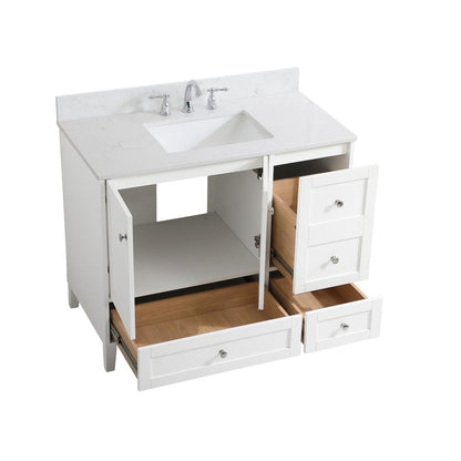 42 inch Single Bathroom Vanity in White with Backsplash