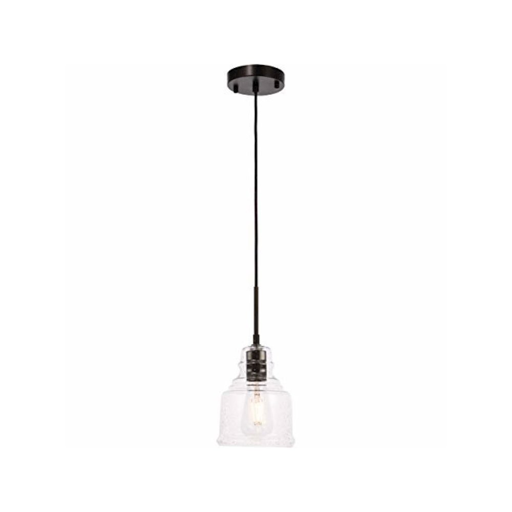 Pierce 1 light Black and Clear seeded glass pendant