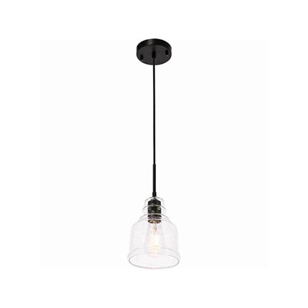 Pierce 1 light Black and Clear seeded glass pendant