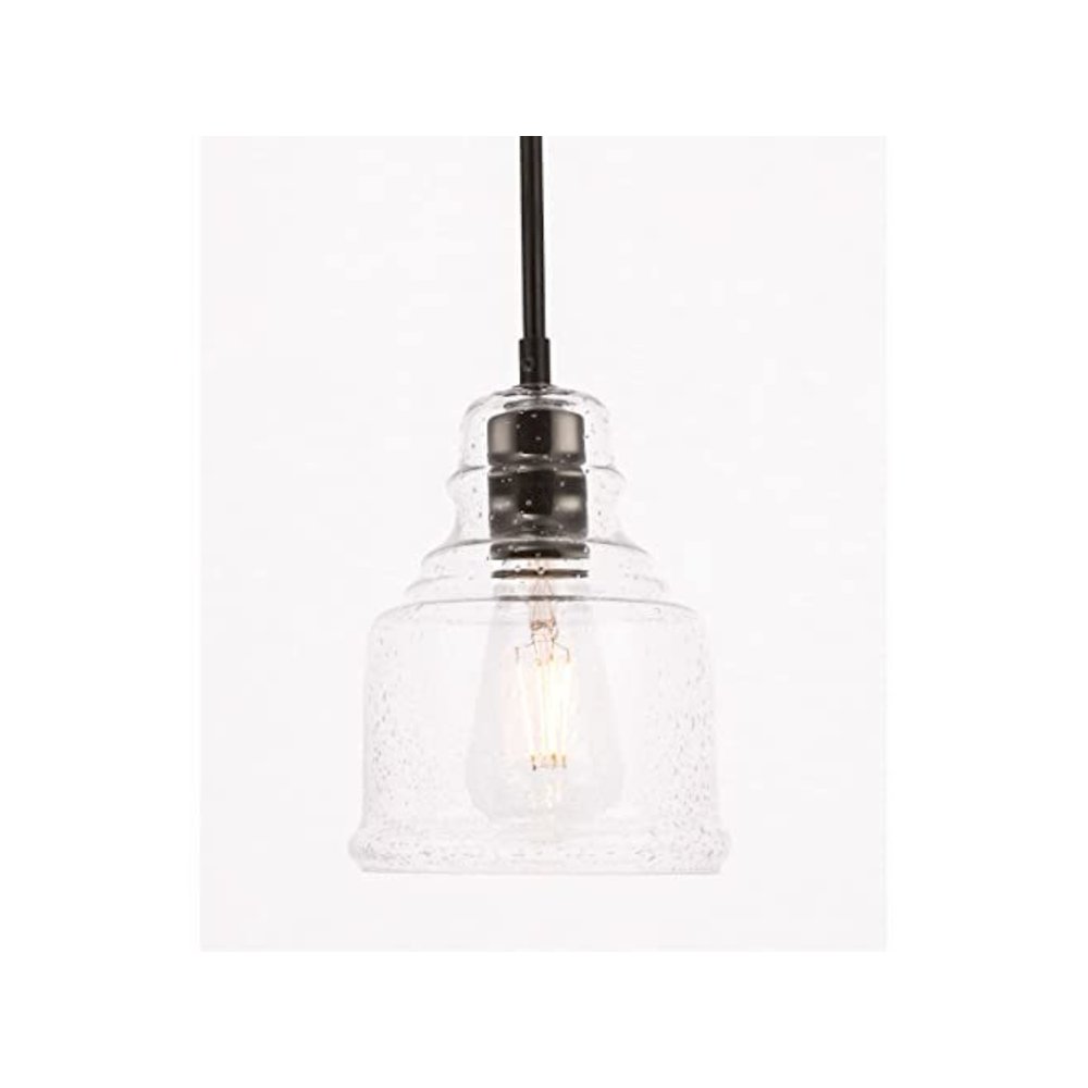 Pierce 1 light Black and Clear seeded glass pendant