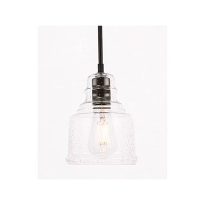 Pierce 1 light Black and Clear seeded glass pendant