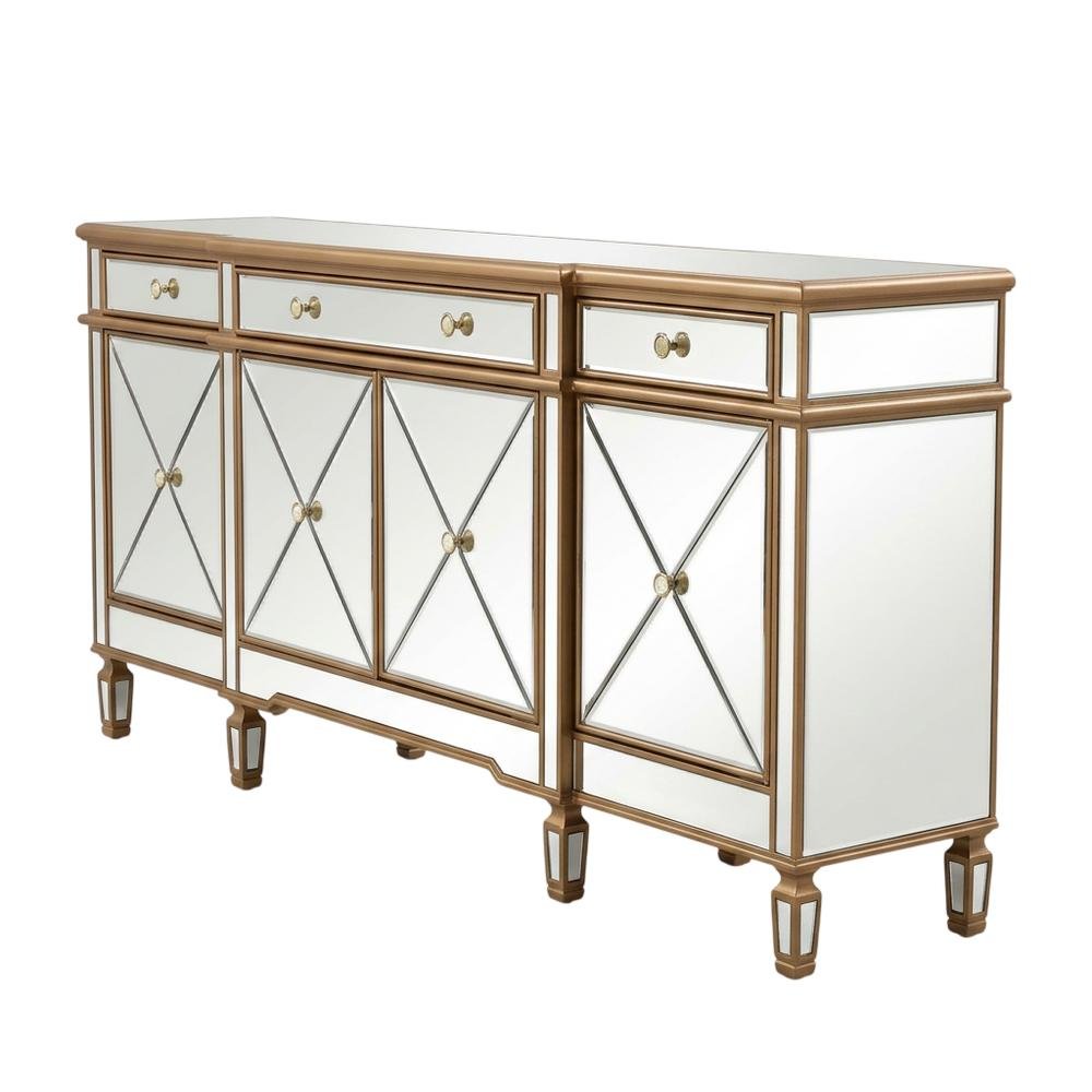 Gold mirrored credenza with sleek design and spacious storage