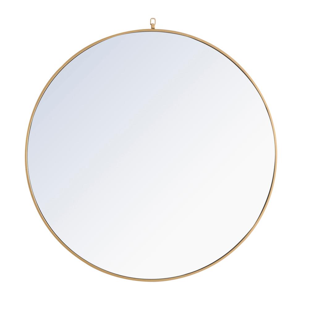 Metal frame Round Mirror with decorative hook 48 inch Brass finish
