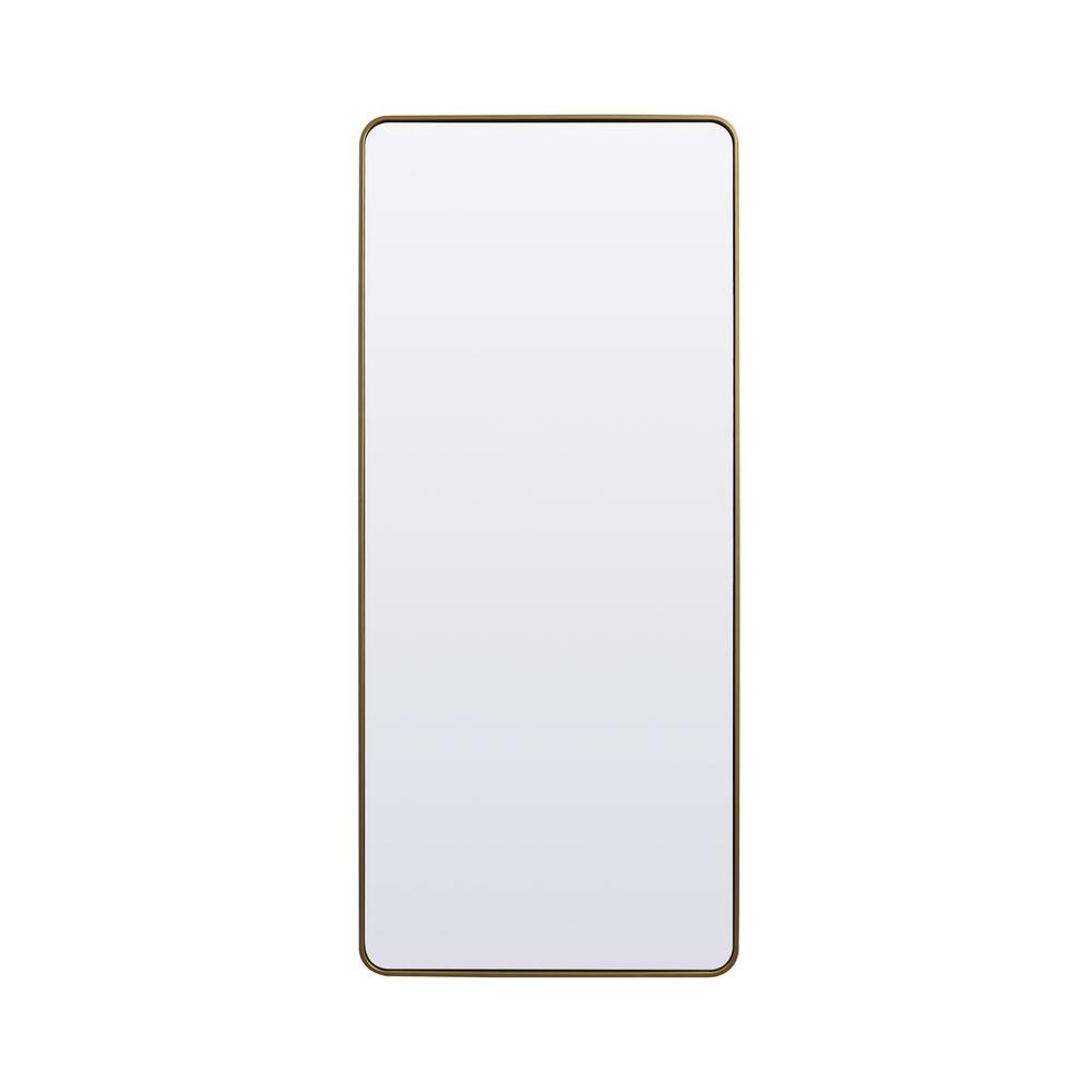 Soft Corner Metal Rectangle Full Length Mirror 32x72 Inch in Brass
