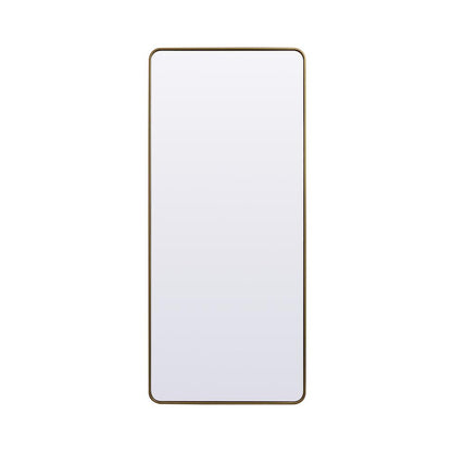 Soft Corner Metal Rectangle Full Length Mirror 32x72 Inch in Brass