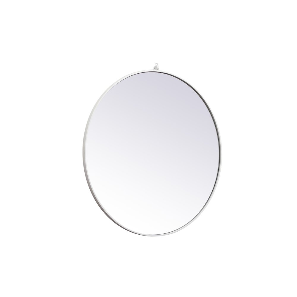 Metal Frame Round Mirror With Decorative Hook 39 Inch In White