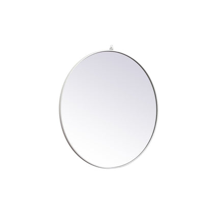 Metal Frame Round Mirror With Decorative Hook 39 Inch In White