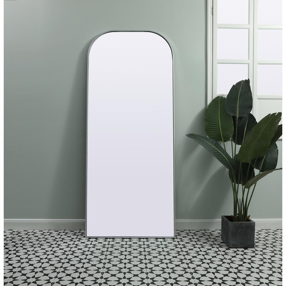 Metal Frame Arch Full Length Mirror 32x76 Inch in Silver