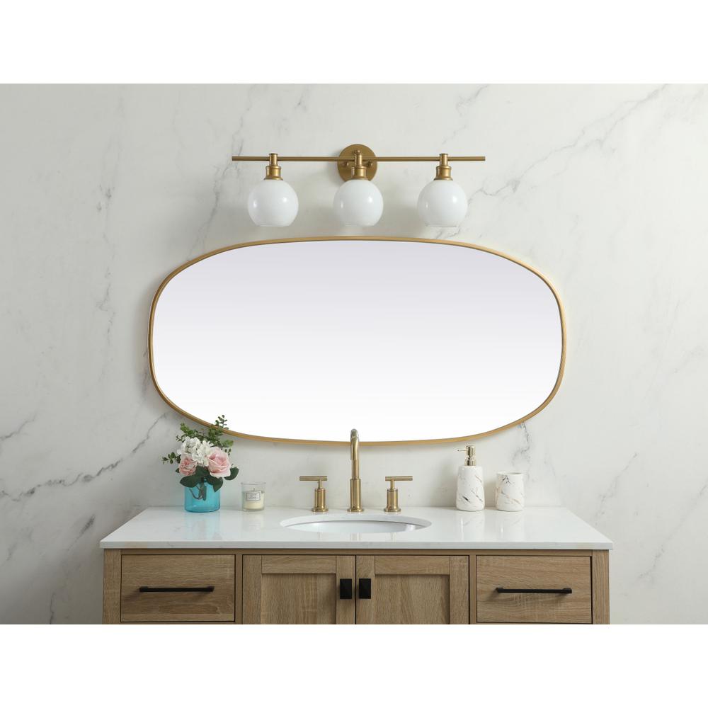 Metal Frame Oval Mirror 24x48 Inch in Brass