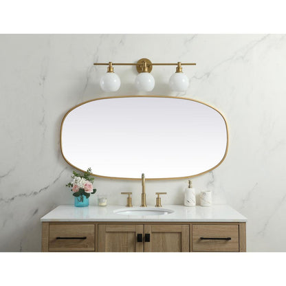 Metal Frame Oval Mirror 24x48 Inch in Brass