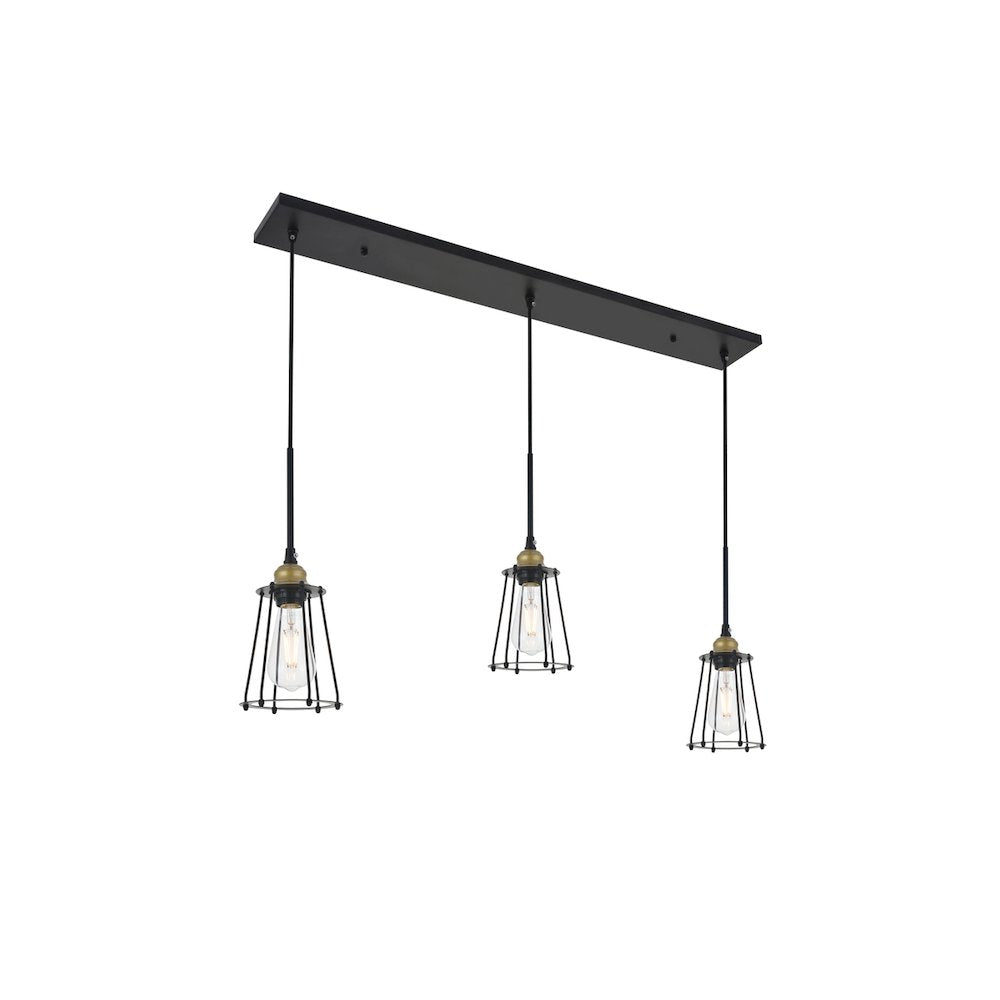 Auspice 3 Light Brass And Black Pendant