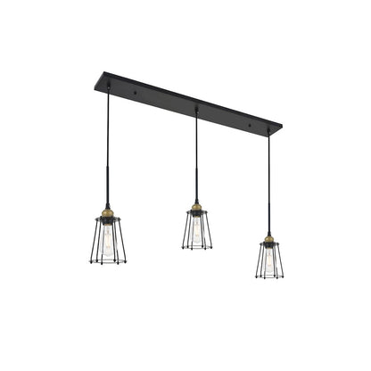 Auspice 3 Light Brass And Black Pendant