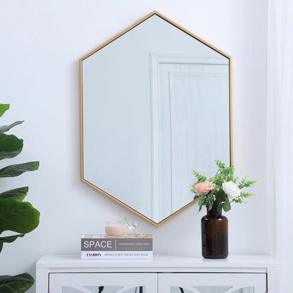 Metal frame hexagon mirror 24 inch in Brass