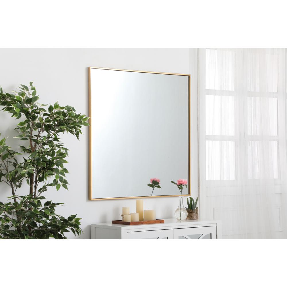 Metal frame square mirror 36 inch in Brass
