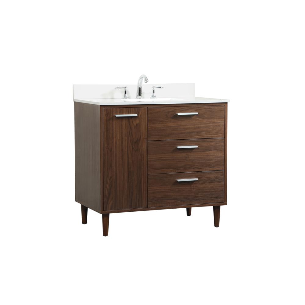 36 inch bathroom vanity in Walnut with backsplash
