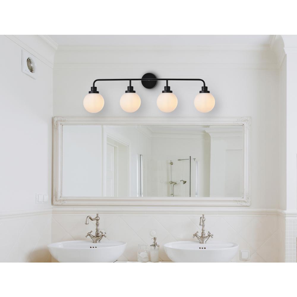 Hanson 4 lights bath sconce in black with frosted shade