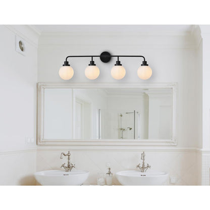 Hanson 4 lights bath sconce in black with frosted shade