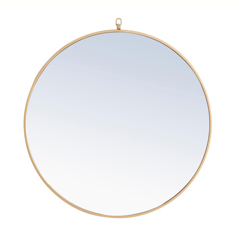 Metal frame Round Mirror with decorative hook 32 inch Brass finish