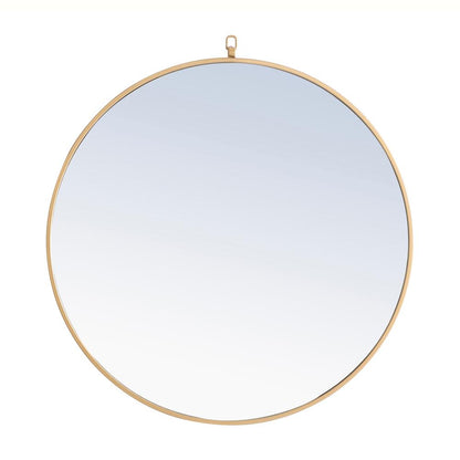 Metal frame Round Mirror with decorative hook 32 inch Brass finish