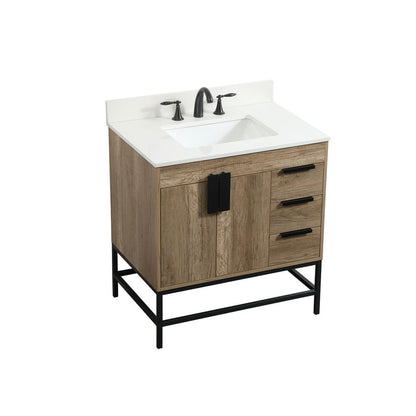 32 inch Single bathroom vanity in natural oak with backsplash