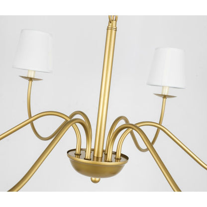 Eclipse 6 light Brass and White shade chandelier