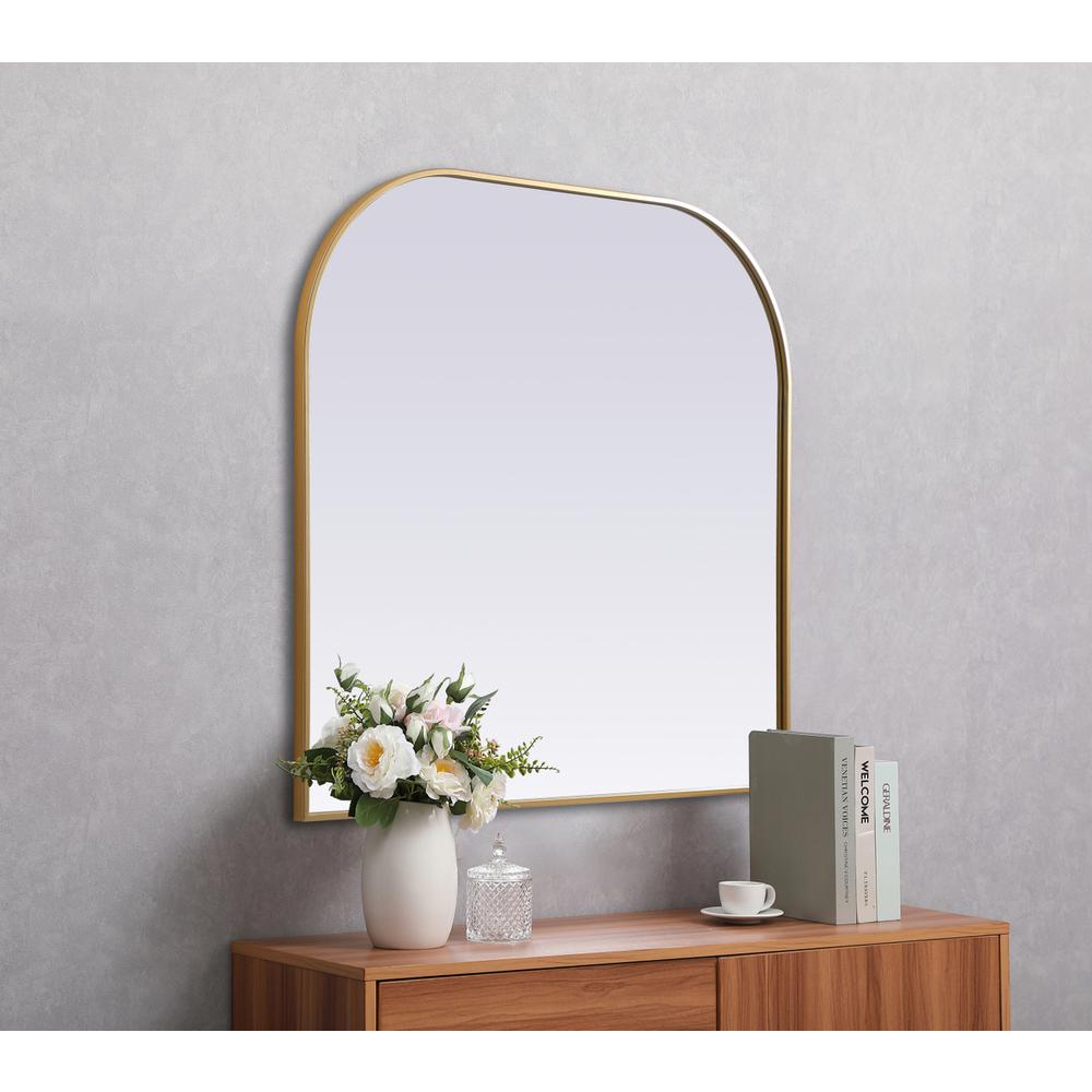 Metal Frame Arch Mirror 40x38 Inch in Brass