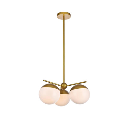 Eclipse 3 Lights Brass Pendant With Frosted White Glass