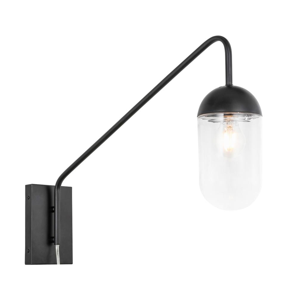 Kace 1 light Black and Clear glass wall sconce