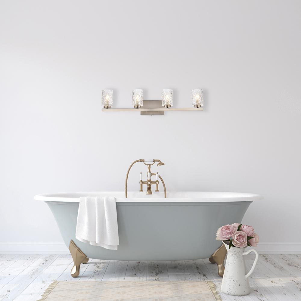 Cassie 4 lights bath sconce in satin nickel with clear shade