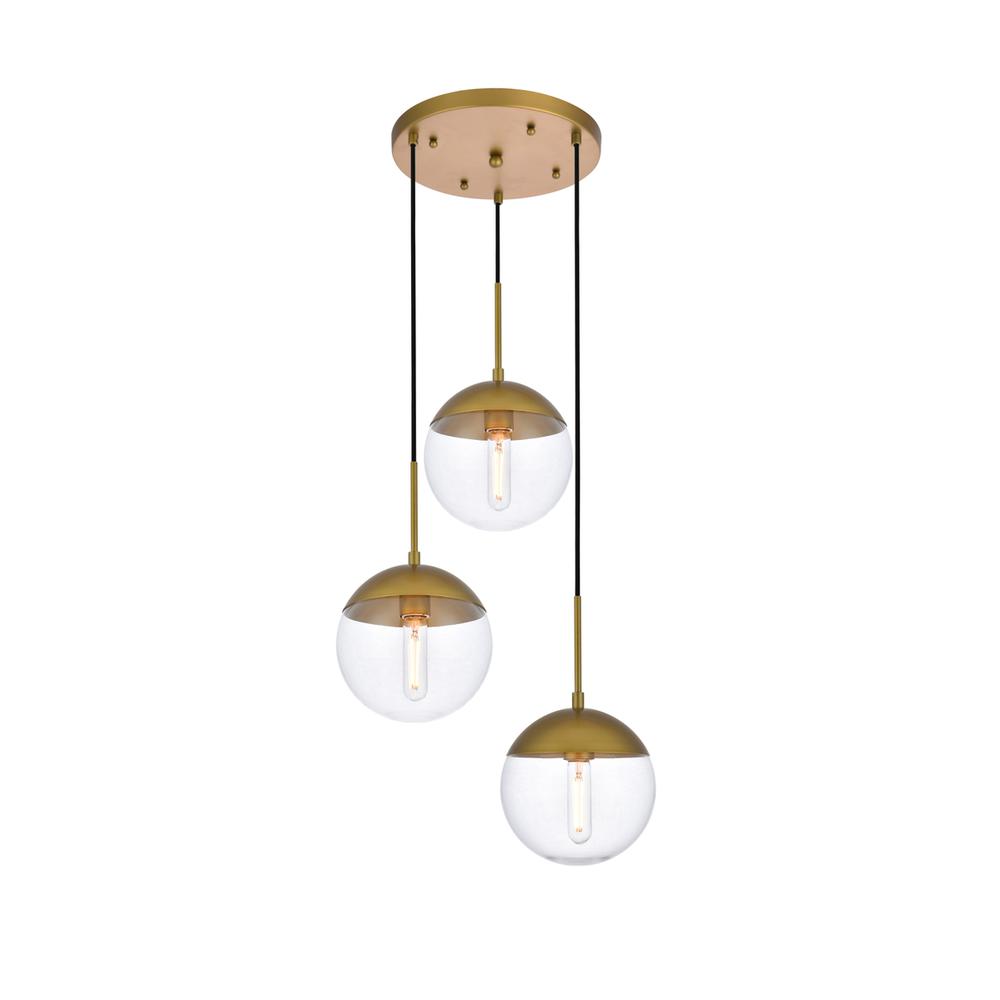 Eclipse 3 Lights Brass Pendant With Clear Glass