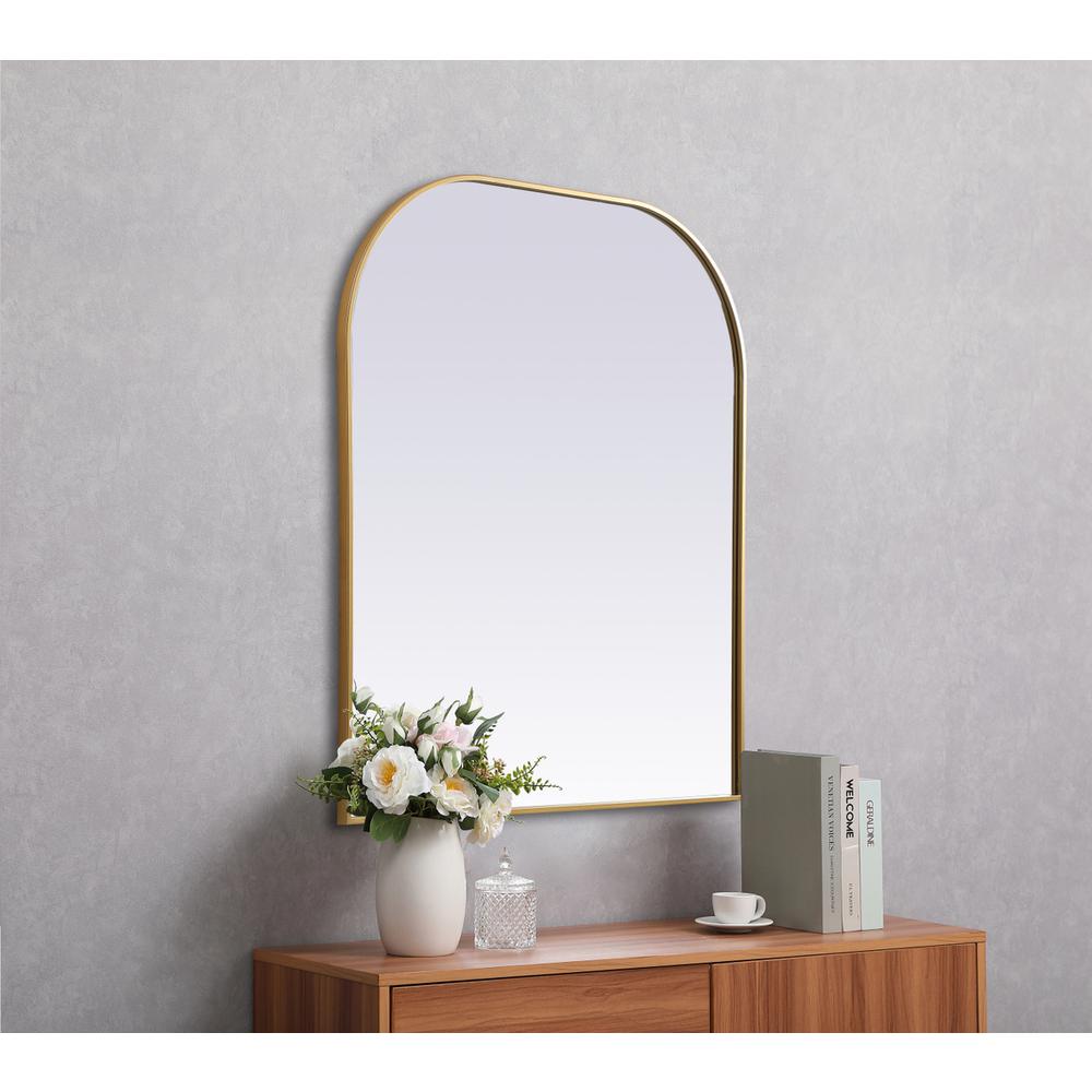 Metal Frame Arch Mirror 36x42 Inch in Brass