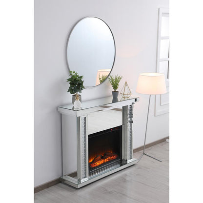 47.5 in. Crystal mirrored mantle with wood log insert fireplace
