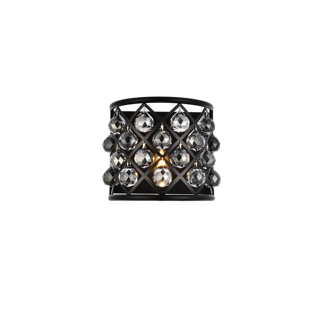 Madison 1 light Matte Black Wall Sconce Silver Shade (Grey) Royal Cut Crystal