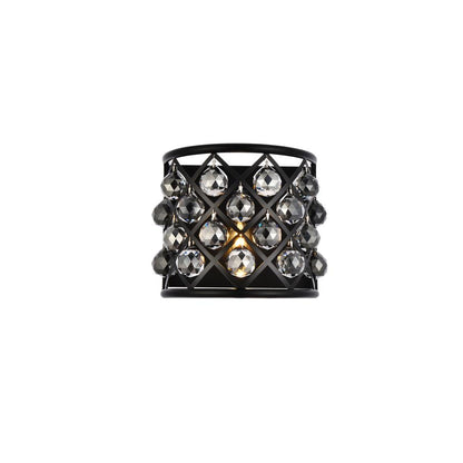 Madison 1 light Matte Black Wall Sconce Silver Shade (Grey) Royal Cut Crystal