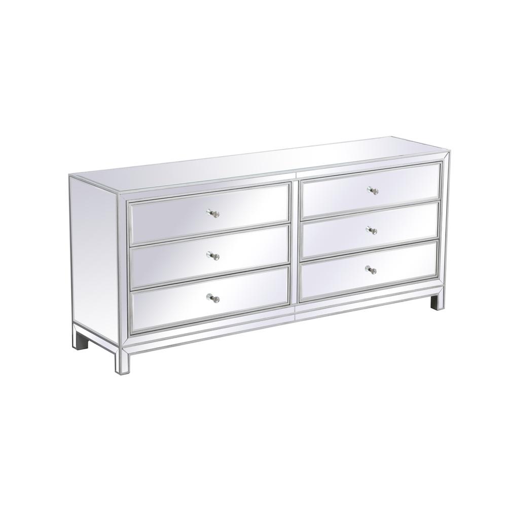 Reflexion 72 in. mirrored six drawer chest in antique silver