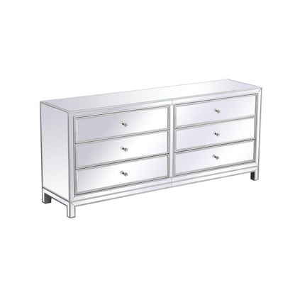 Reflexion 72 in. mirrored six drawer chest in antique silver
