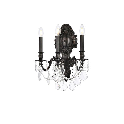 Monarch 3 light Dark Bronze Wall Sconce Clear Royal Cut Crystal